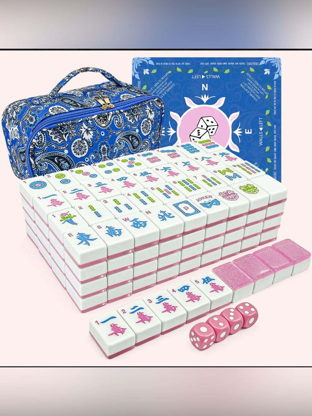 💖 Starlight Pink Sparkling Mahjong Tile Set 💖